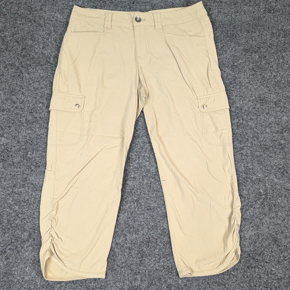 Eddie Bauer Travex 8Women 2 Tan Khaki Cargo Capri Hiking Pants Stretch Cropped